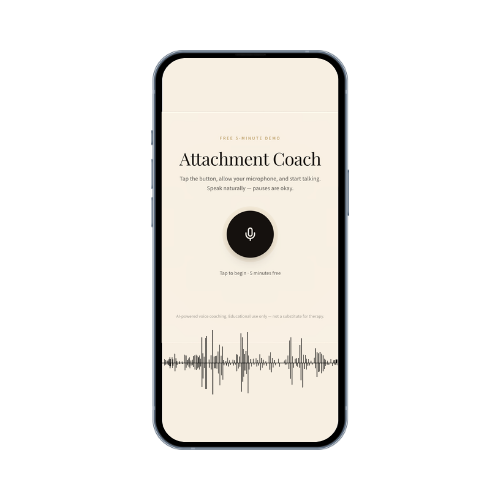 Attachment Coach app shown on a phone